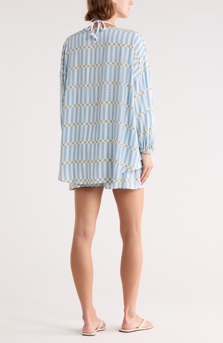 NORDSTROM RACK Flowy Beach Cover-Up Cardigan & Shorts Set, Alternate, color, Blue Stripe Tan Check