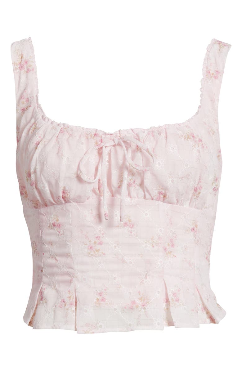 All in Favor Floral Shirred Crop Top, Alternate, color, Pink Ditsy