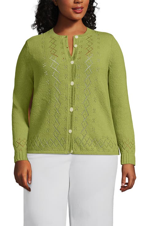 Pointelle Crew Neck Cardigan Sweater