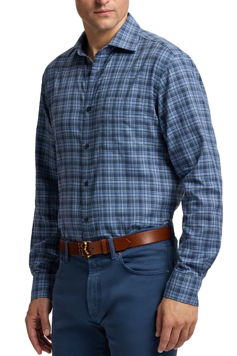Aston Plaid Brushed Cotton Button-Up Shirt, Alternate, color, VINTAGE INDIGO PLAID