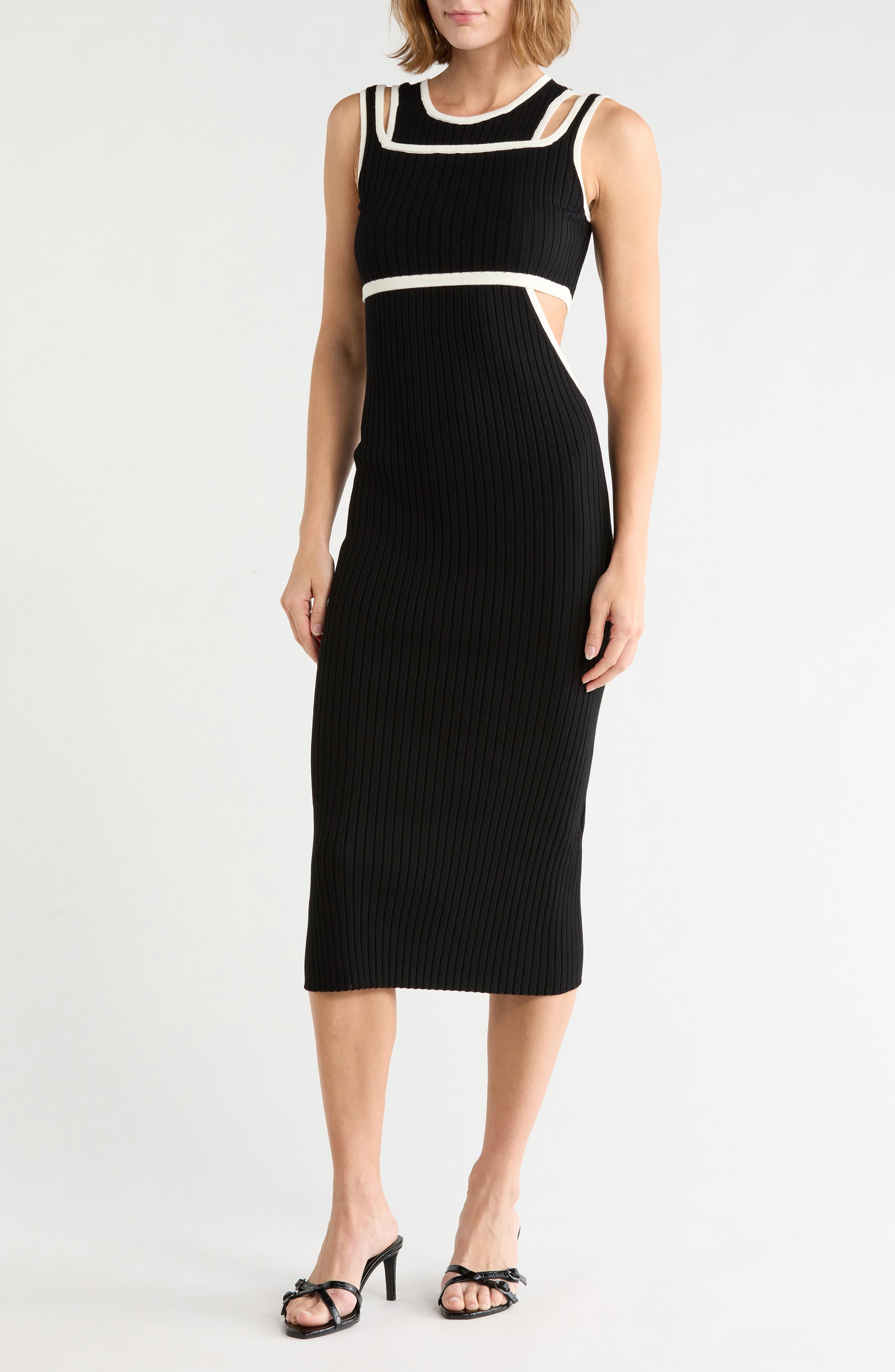 Contrasting Trim Ribbed Dress