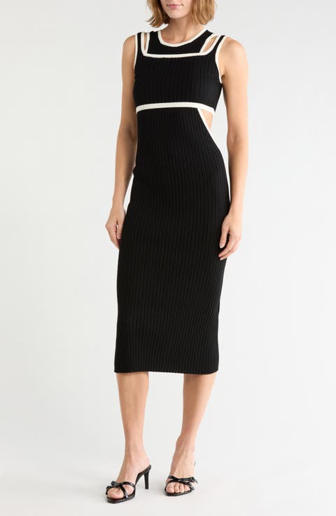 Contrasting Trim Ribbed Dress