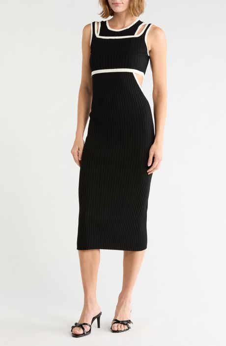 Contrasting Trim Ribbed Dress