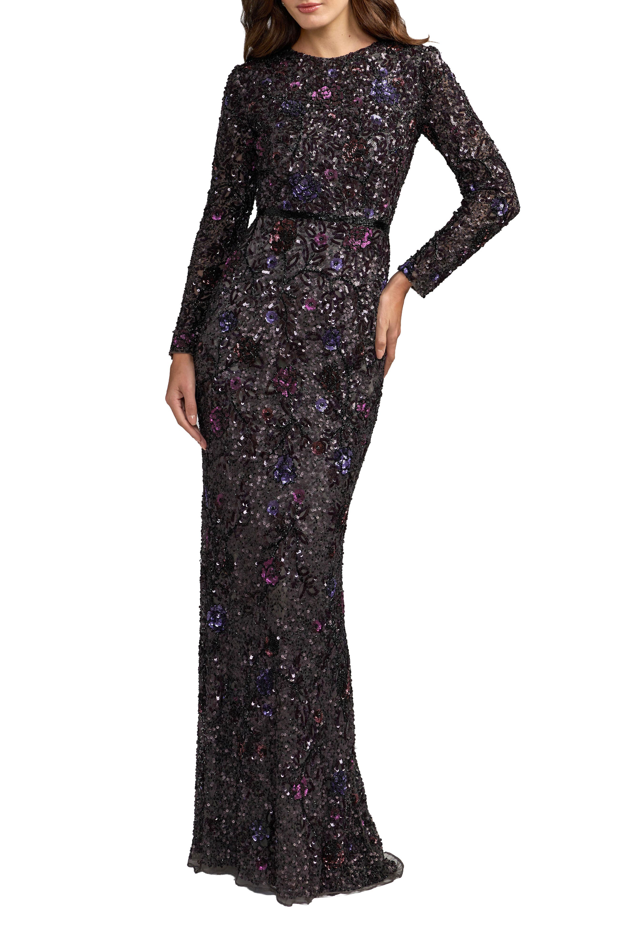 Mac Duggal Floral Embellished Long Sleeve Evening Gown (Women) | Nordstrom