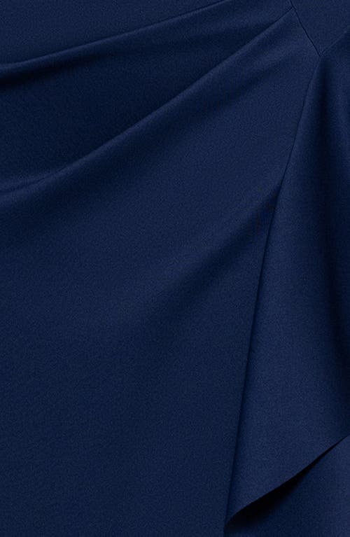 Xscape Evenings Ruched Scuba Knit Ruffle Gown