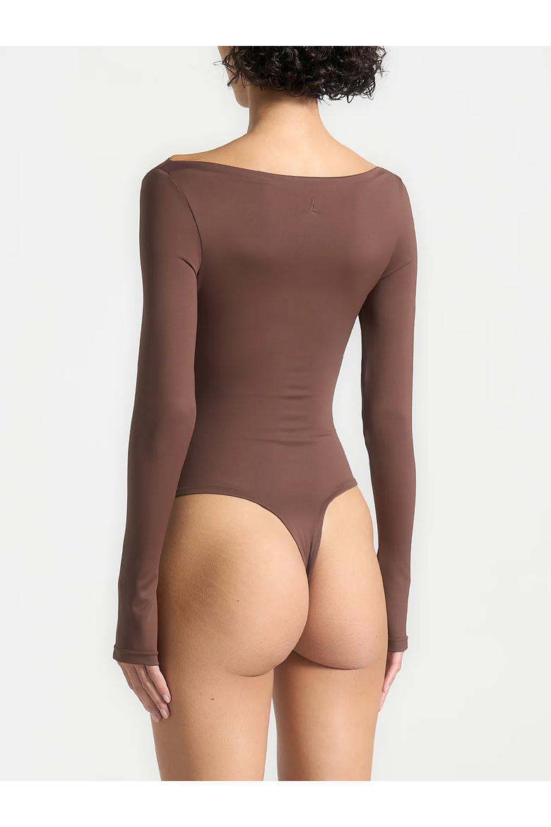 Eva Boat Neck Bodysuit, Alternate, color, Brown