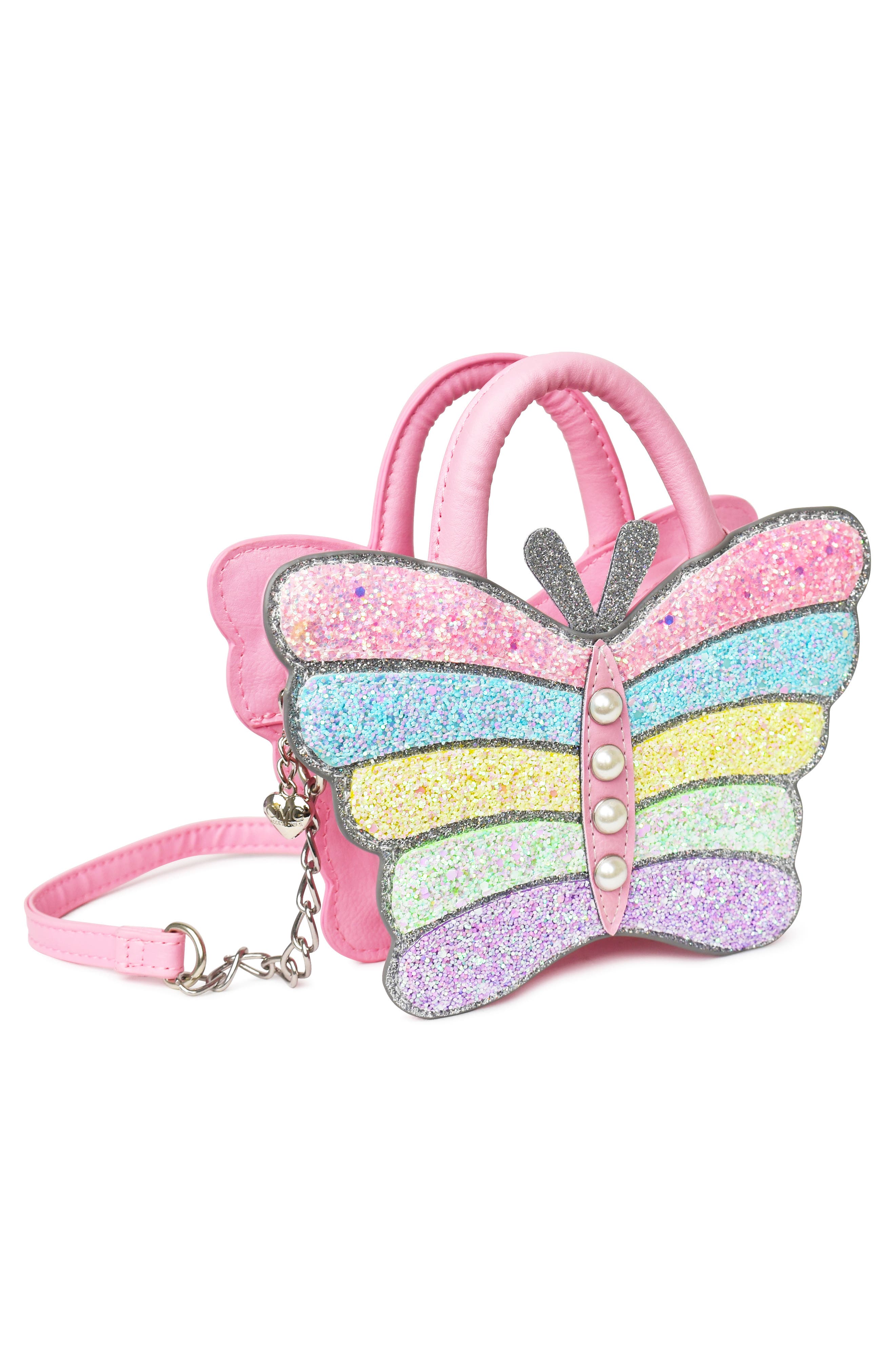 OMG Accessories Kids' Butterfly Glitter Crossbody Bag, Alternate, color, Lollipop