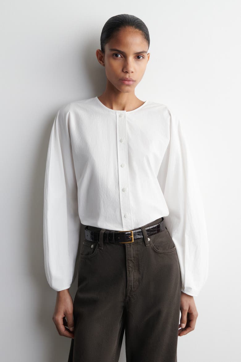 Gathered Pima Cotton Blouse, Main, color, WHITE