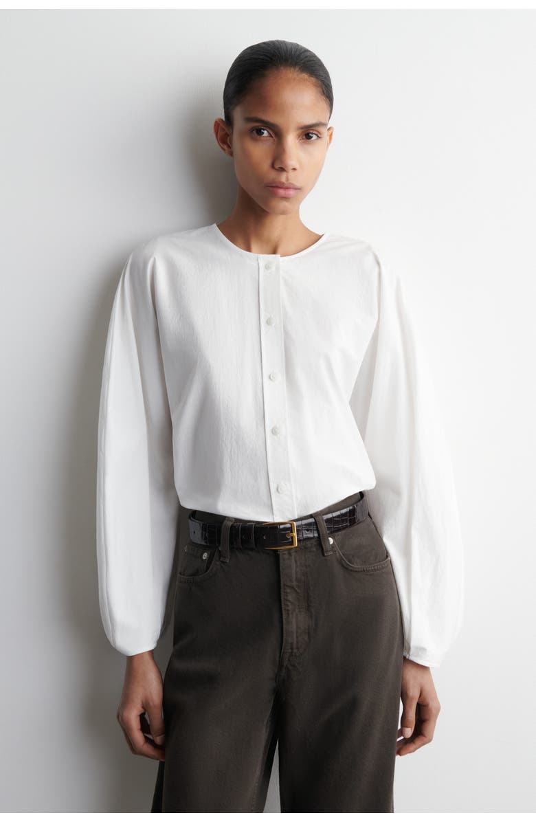 COS Gathered Pima Cotton Blouse, Main, color, White