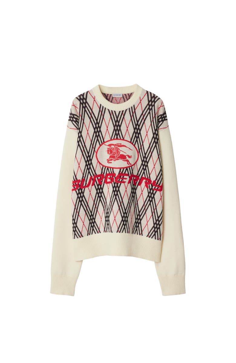 Burberry Argyle Check Wool Blend Sweater, Alternate, color, Chalk White