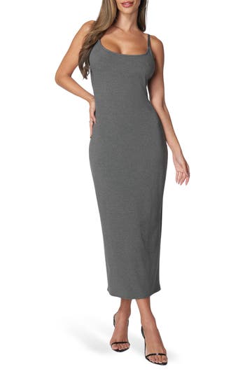 Bebe Donna Ricco Ribbed Midi Dress In Charcoal