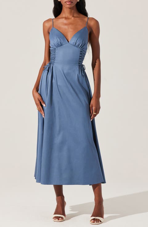Lace-Up Cotton Poplin Midi Dress