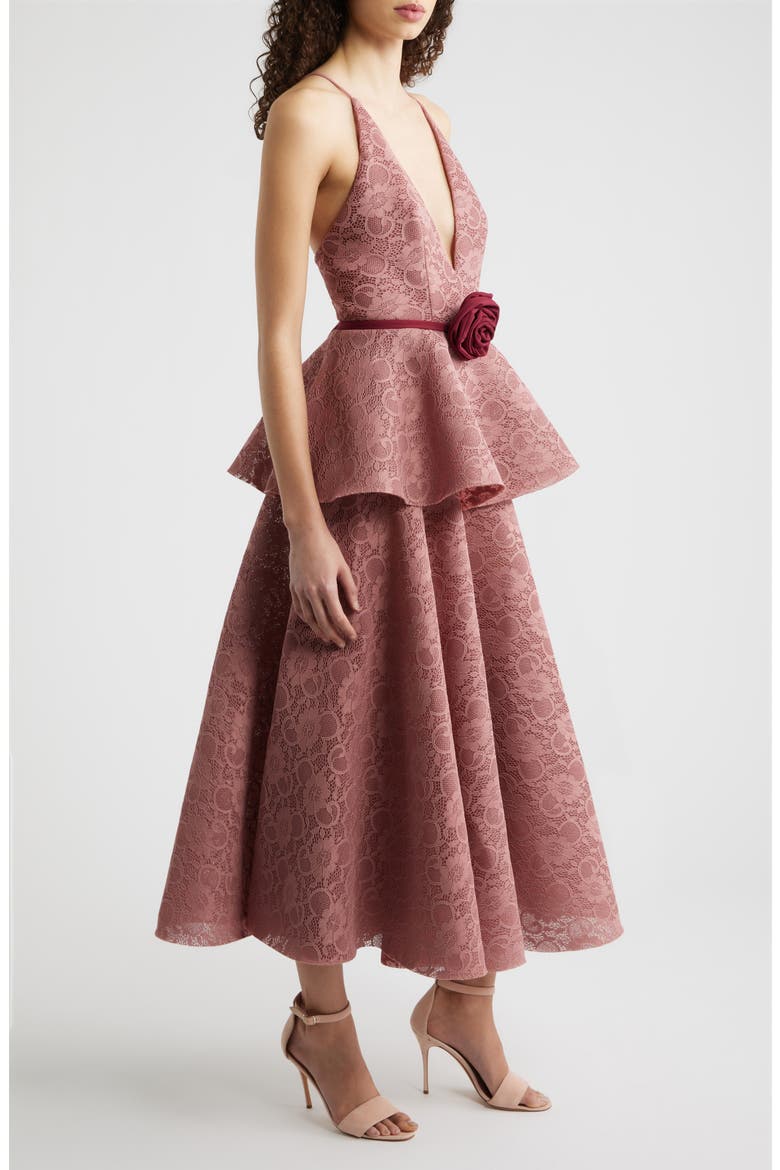 Almira Floral Lace Peplum Cocktail Dress, Alternate, color, DESERT ROSE