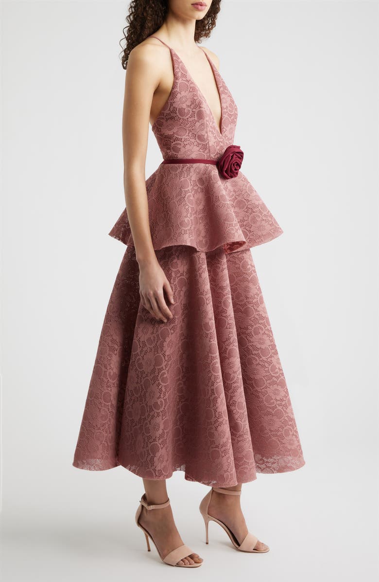 Black Halo Almira Floral Lace Peplum Cocktail Dress, Alternate, color, Desert Rose