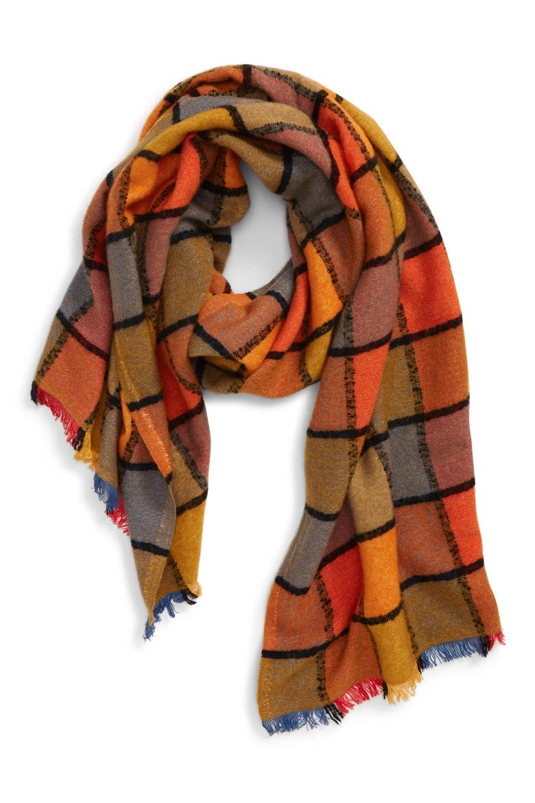 Emmy Plaid Scarf, Main, color, ENAMEL RED