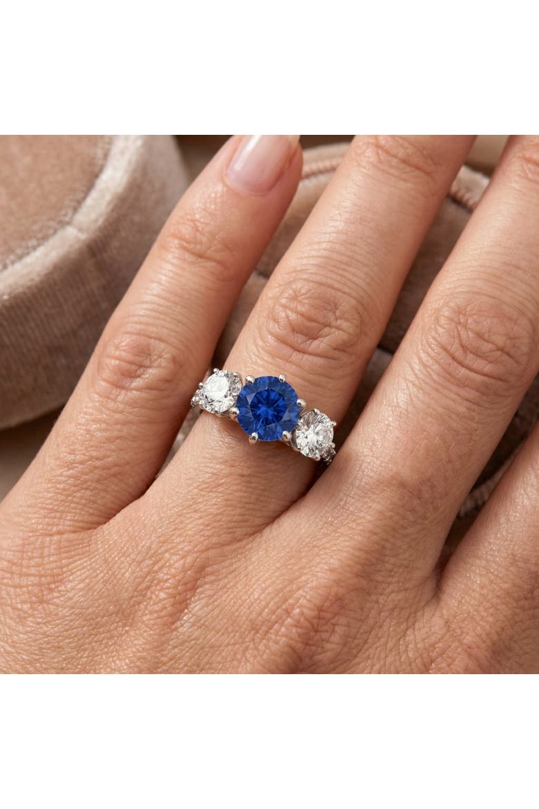 Certified 6 3/4Ct Blue Sapphire Diamond Ring Three Stone Gold Lab Grown, Alternate, color, 10k Yellow Gold