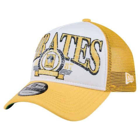 Men's New Era White/Gold Pittsburgh Pirates Distressed 9FORTY A-Frame Adjustable Trucker Hat