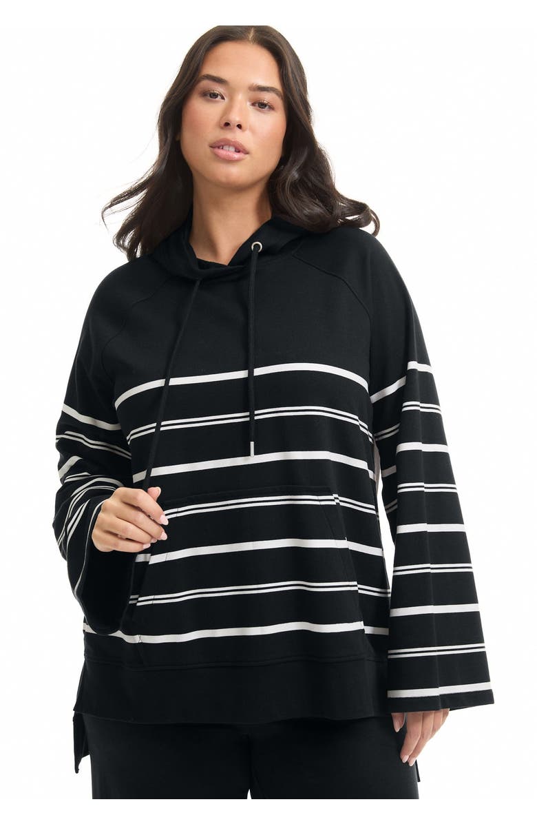 June + Vie Bell-Sleeve French Terry Sweatshirt, Alternate, color, Black Horizontal Stripe