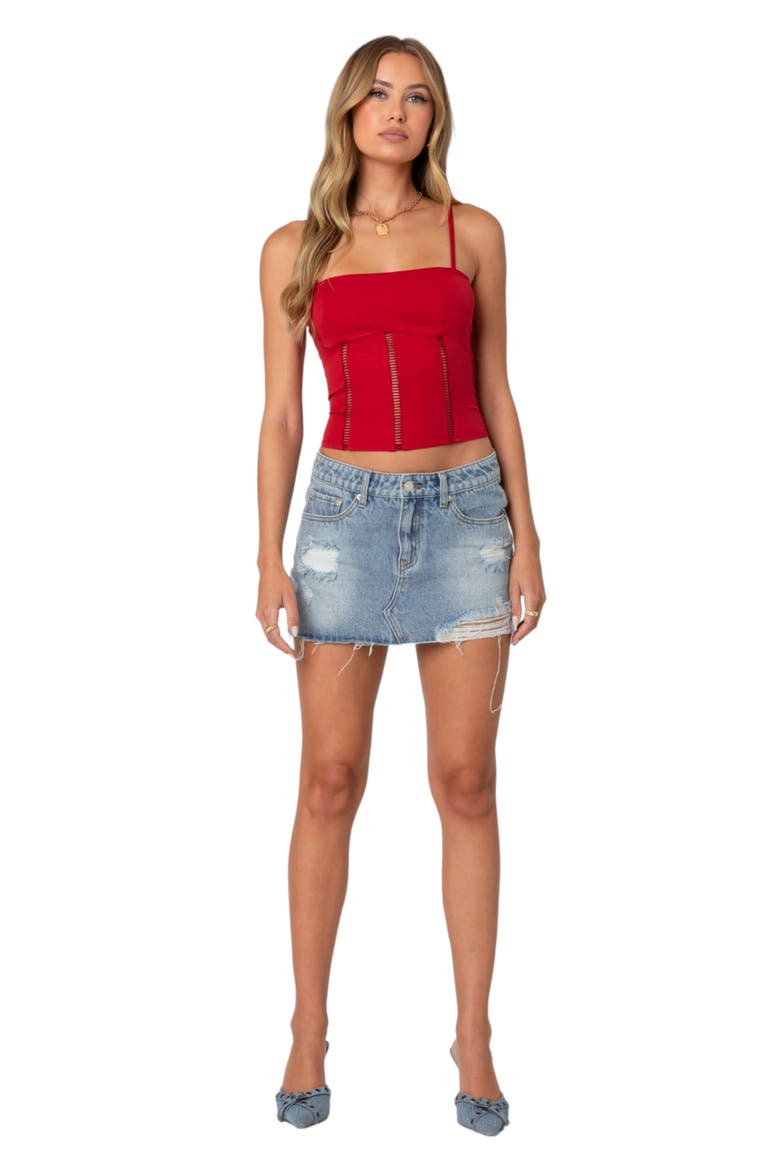 Jennie Ladder Stitch Corset Camisole, Alternate, color, RED