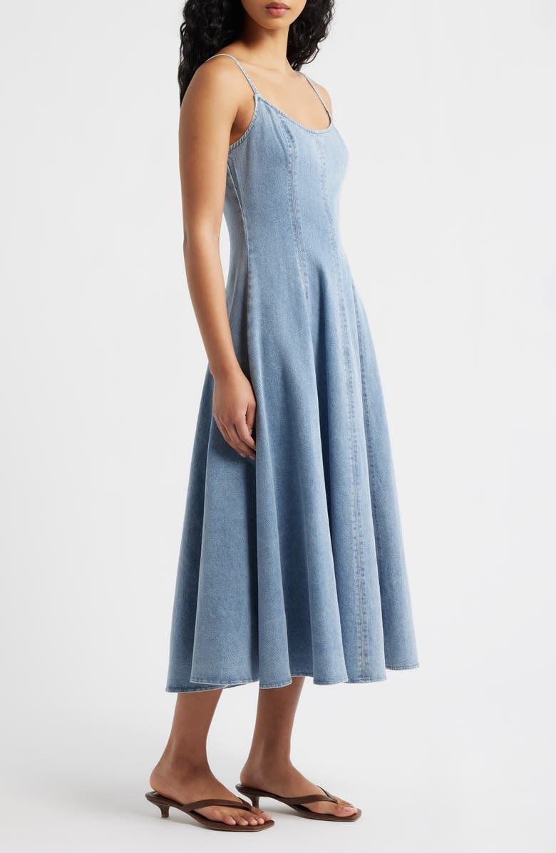 FREEMARKET Denim Fit & Flare Midi Dress, Alternate, color, Light Denim