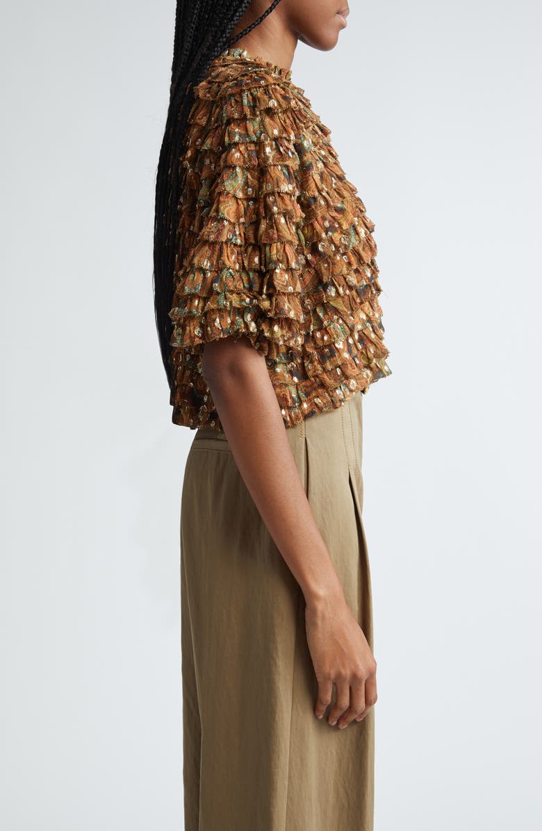 Ulla Johnson Carmella Metallic Tiered Ruffle Silk Blend Top, Alternate, color,