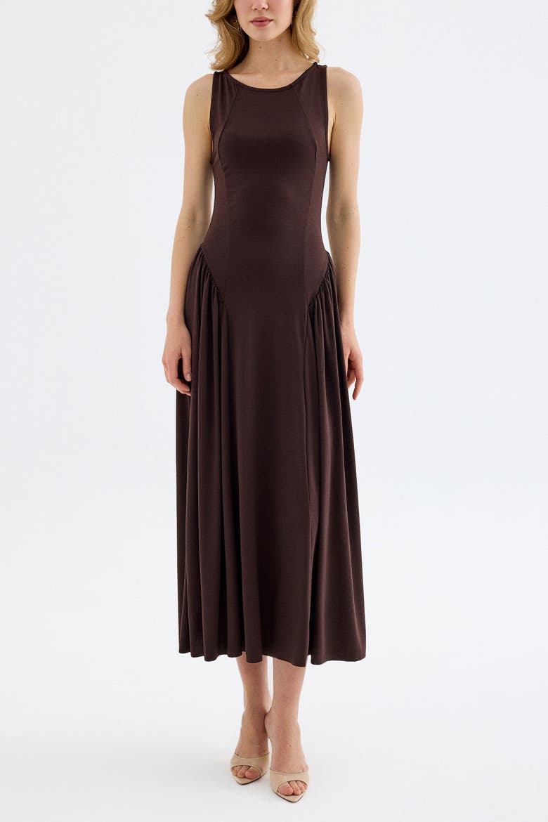 Elaris Sleeveless Stretch Maxi Dress, Main, color, Brown