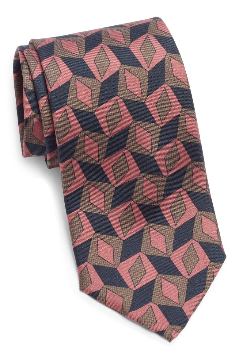 Nielsen Geometric Print Silk Tie, Main, color, ROSE