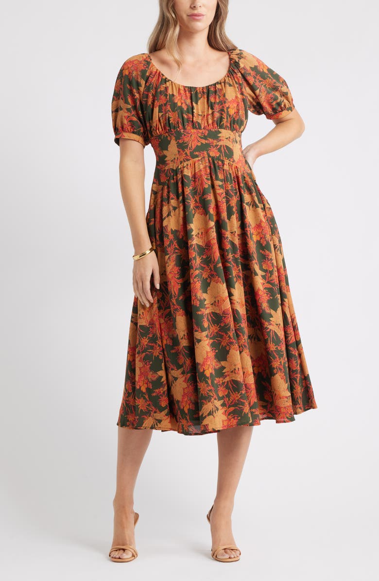 Chelsea28 Floral Fit & Flare Midi Dress, Main, color, Green Zelda Boho