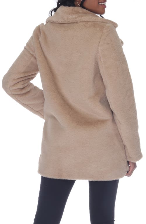 Rain And Rose Faux Fur Longline Coatigan In Sand