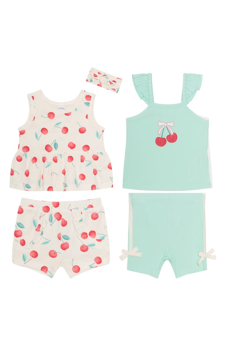 PL Baby by Petit Lem 5-Piece Cherry Print Gift Set, Main, color, Cherries