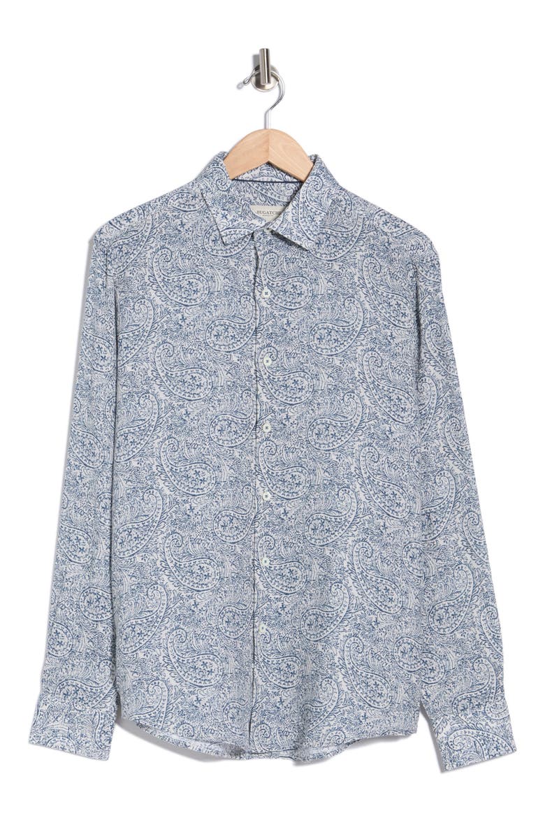 Julian Comfort Stretch Paisley Button-Up Shirt, Alternate, color, STEEL