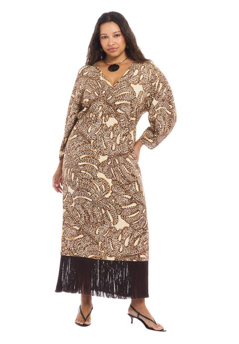 Fringe Trim Surplice Maxi Dress (plus)