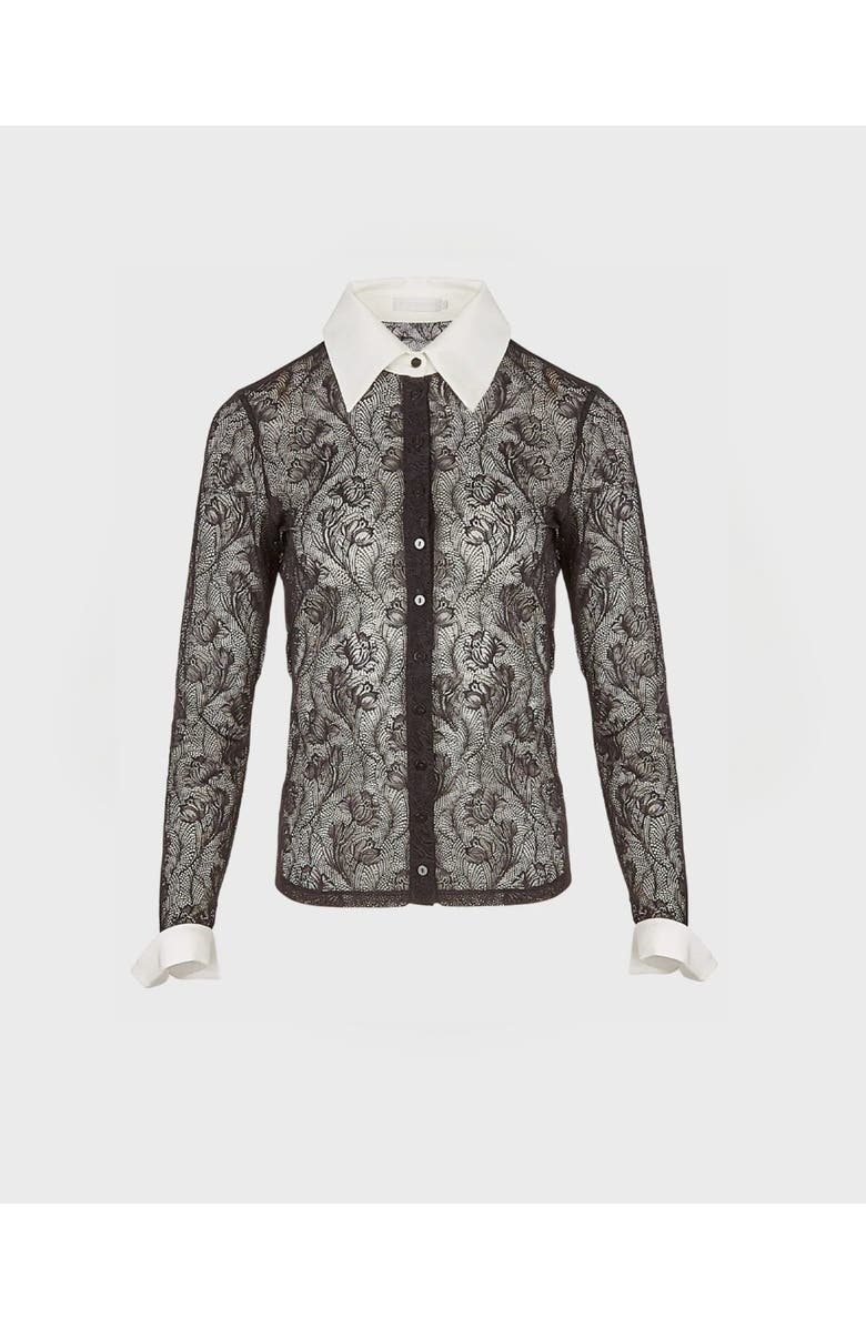 Anne Fontaine Yvonna Long Sleeve Embroidered Lace Shirt, Main, color, Black