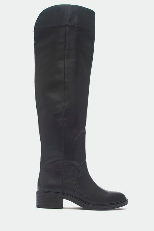 Forever & Always Shoes Petya Leather Over The Knee Boot In Black