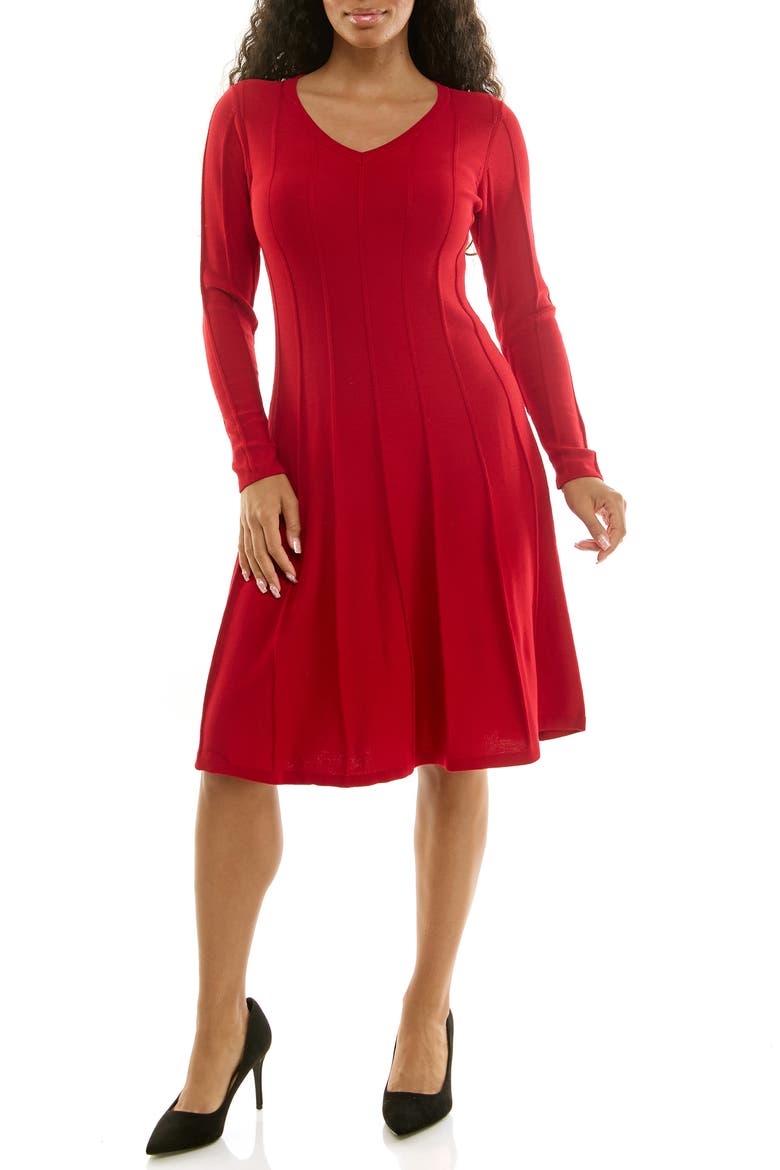 Long Sleeve A-Line Sweater Dress, Main, color, RED