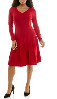 Nina Leonard Long Sleeve A-Line Sweater Dress