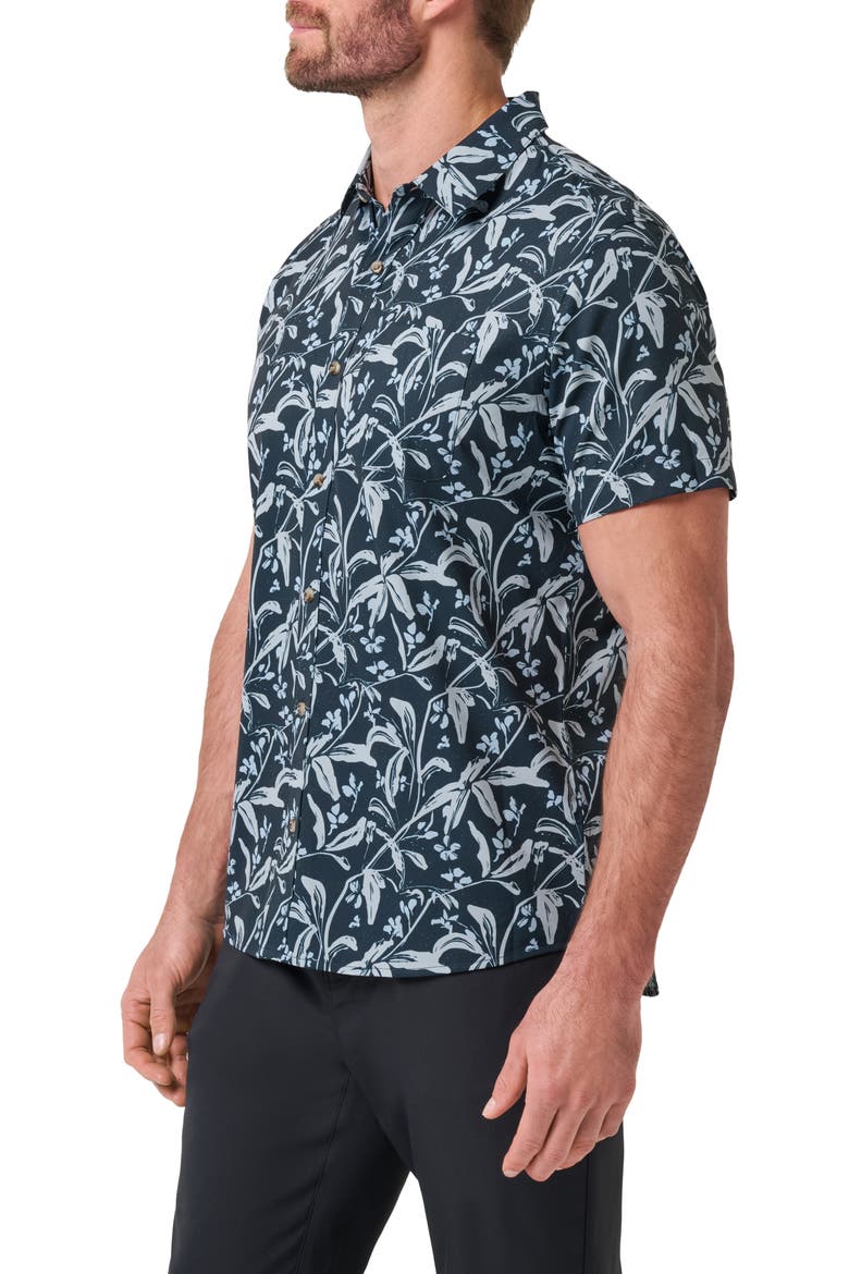 Techwoven Coast Floral Short Sleeve Performance Button-Up Shirt, Alternate, color, TOTAL ECLIPSE
