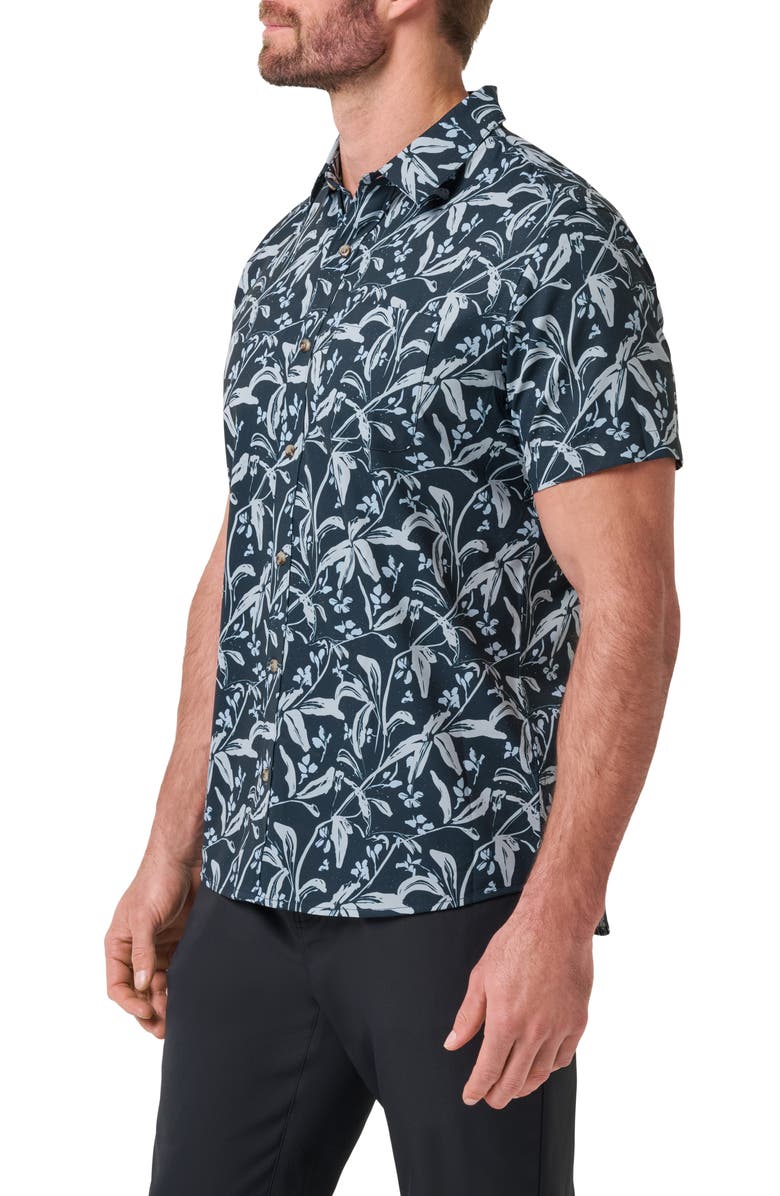 TravisMathew Techwoven Coast Floral Short Sleeve Performance Button-Up Shirt, Alternate, color, Total Eclipse
