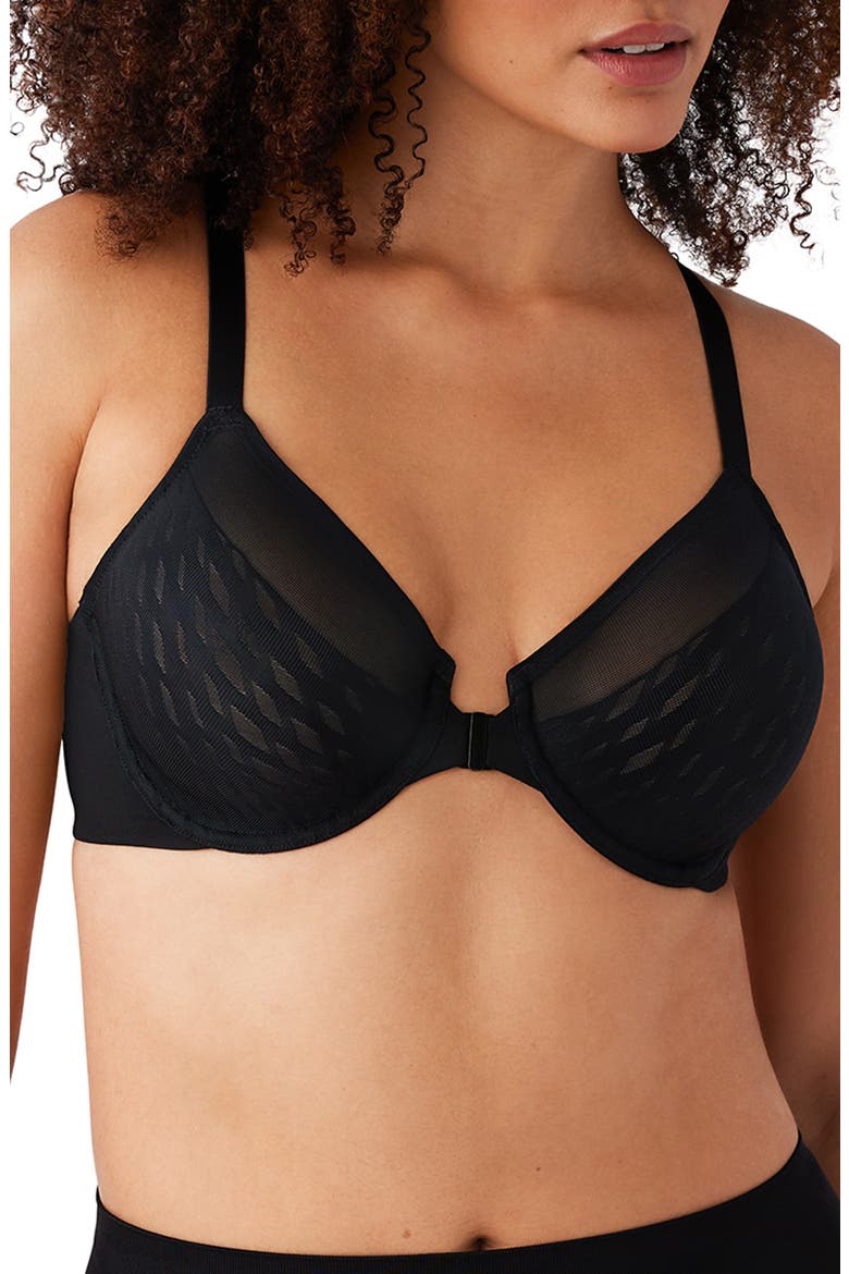 Elevated Allure Underwire Front Close Racerback Bra, Main, color, BLACK