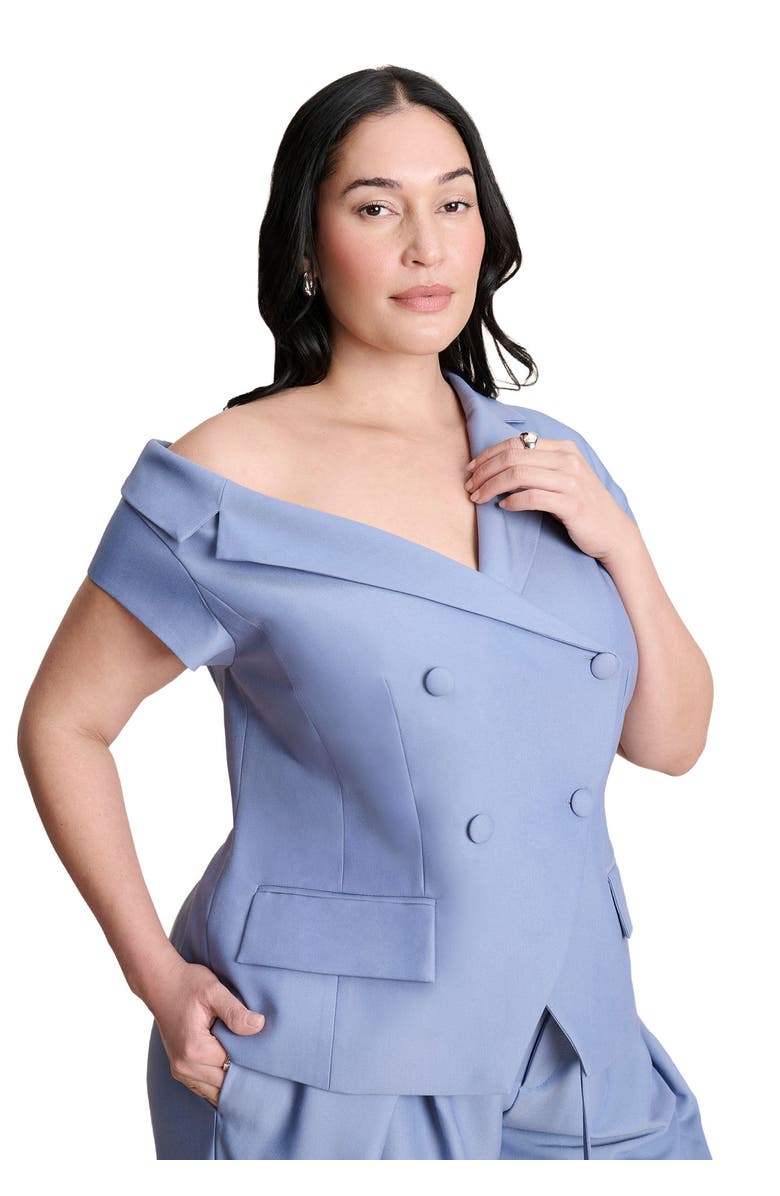 ELOQUII Asym Neckline Short Sleeve Blazer, Main, color, Dusty Blue