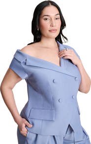 ELOQUII Asym Neckline Short Sleeve Blazer