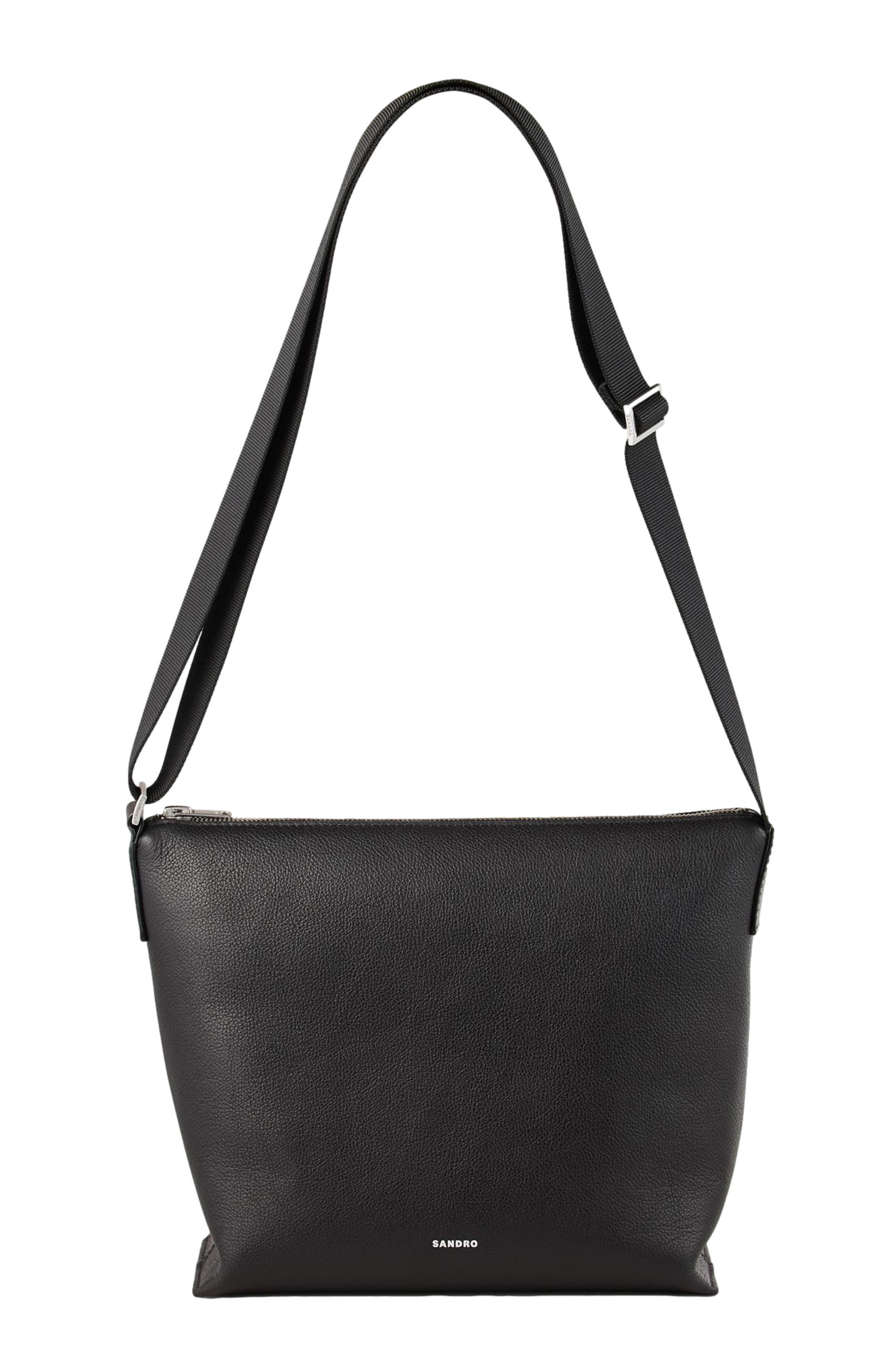 SANDRO Grained leather satchel, Alternate, color, 