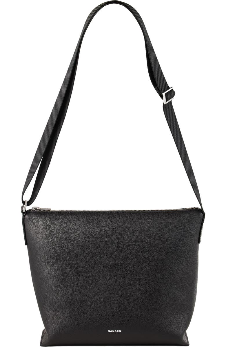 SANDRO Grained leather satchel, Alternate, color,