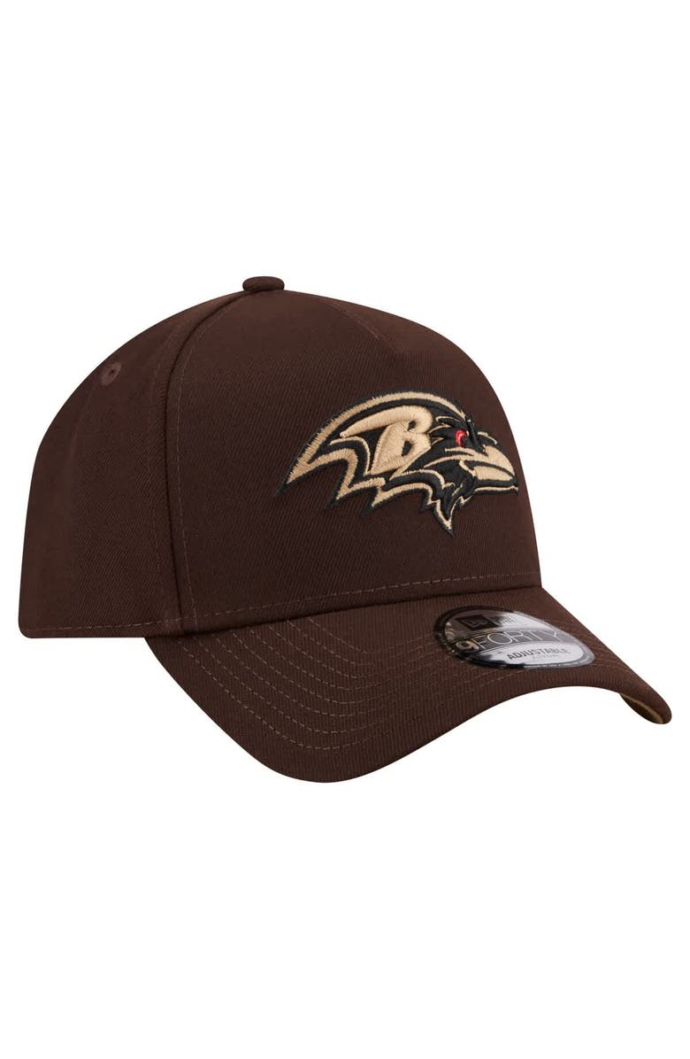 New Era Men's New Era Dark Brown Baltimore Ravens Burnt Wood A-Frame 9FORTY Adjustable Hat, Alternate, color, Dark Brown