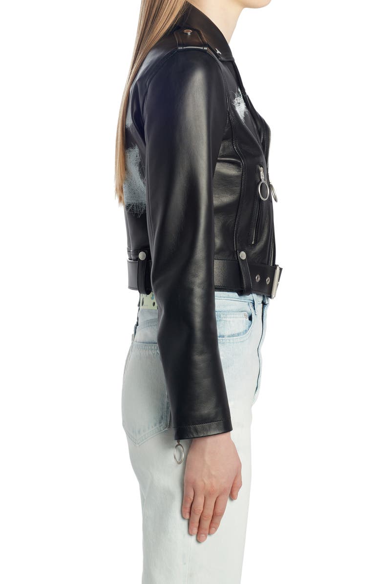 Off-White Pen Arrows Leather Crop Biker Jacket, Alternate, color, 