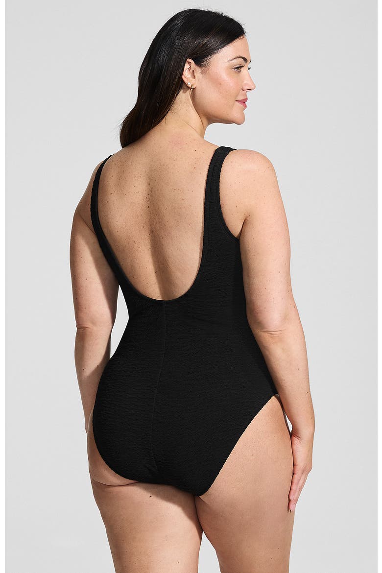 Womens Boucle Square Neck Scoop Back One Piece Swimsuit, Alternate, color, Black