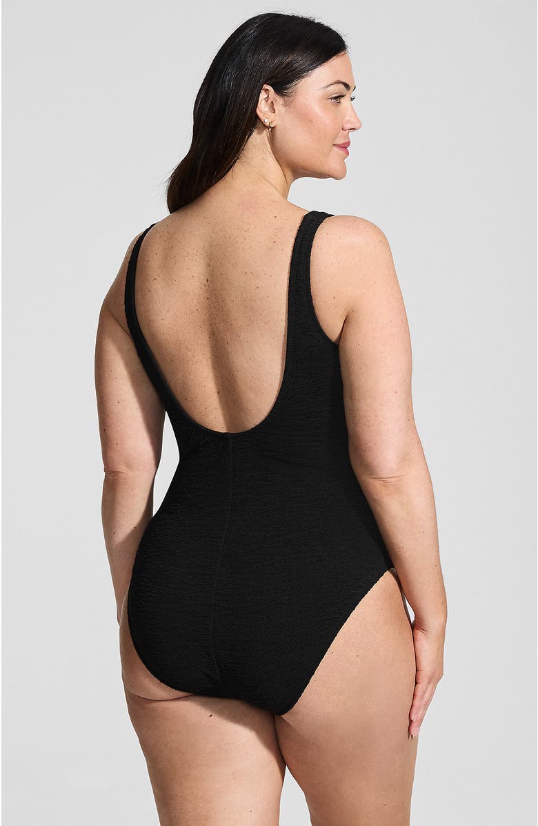 Lands' End Womens Boucle Square Neck Scoop Back One Piece Swimsuit, Alternate, color, Black