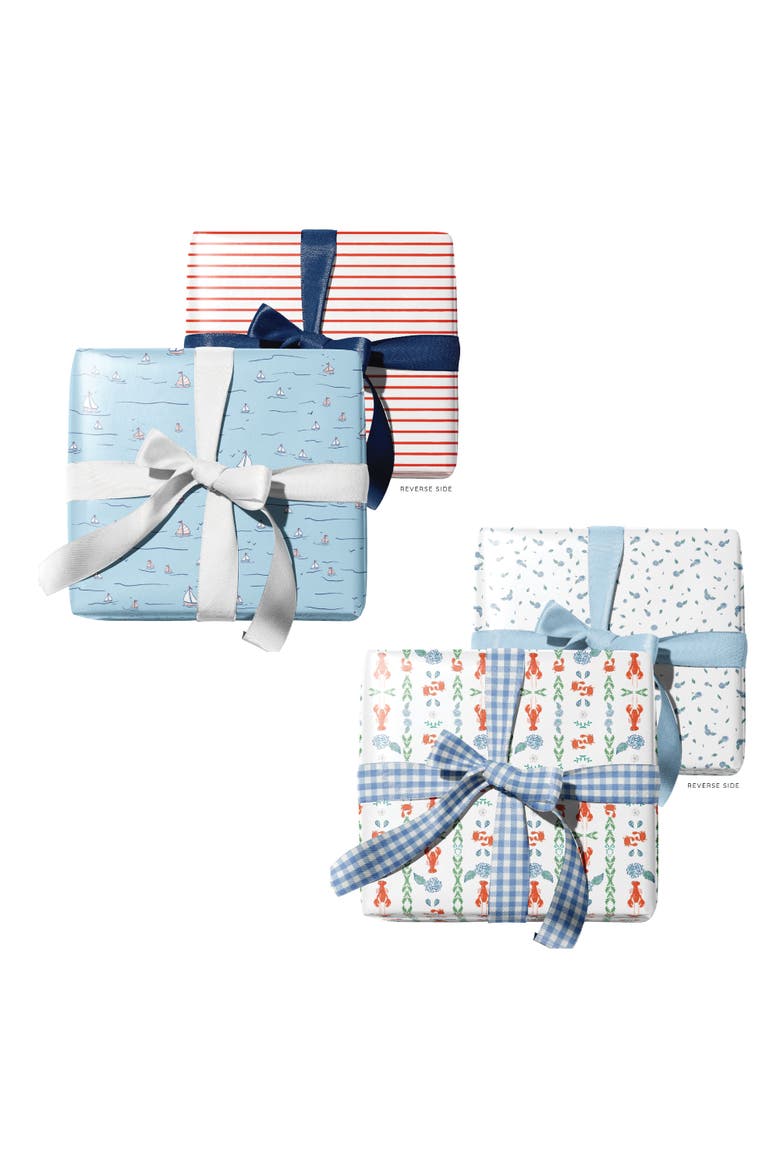 Eight Sheets Two-Sided "Sails Up" & "A Pinch of Floral" Heavyweight Gift Wrap, Alternate, color, Multicolored