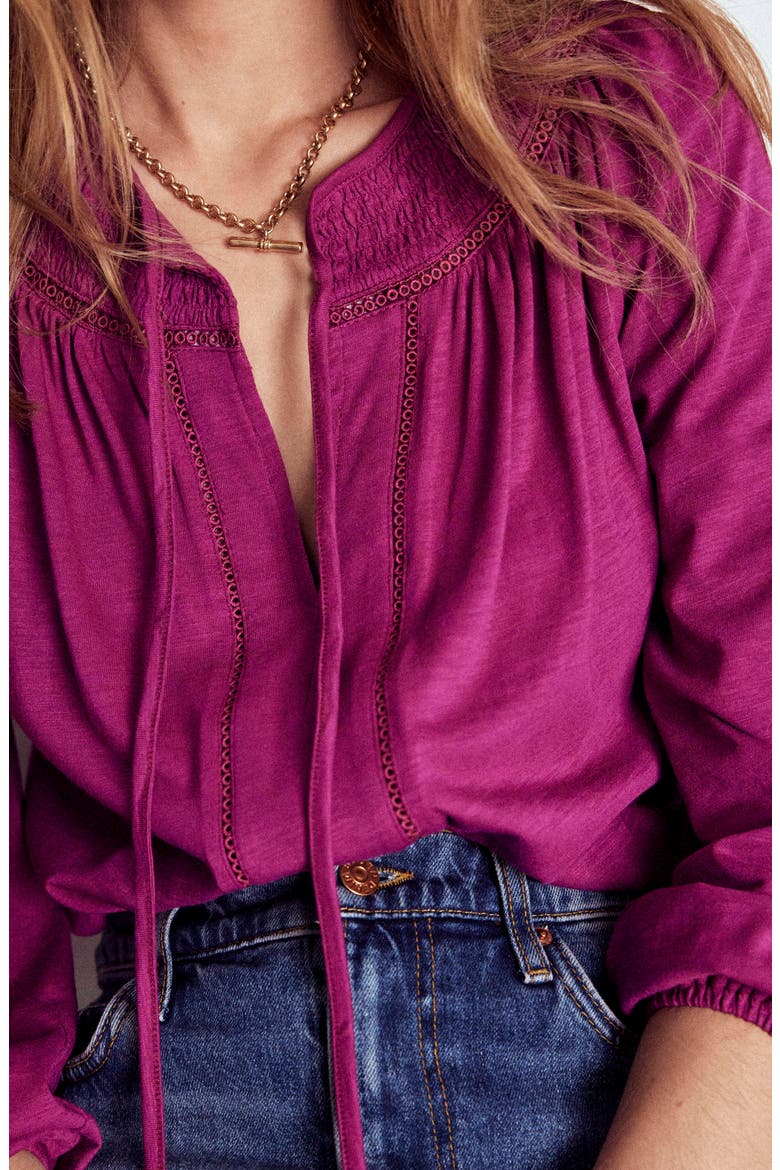 Georgia Smocked Jersey Top, Alternate, color, RICH MAGENTA