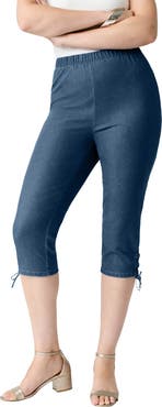 Roaman's Plus Size Comfort Stretch Lace Up Capri Jean